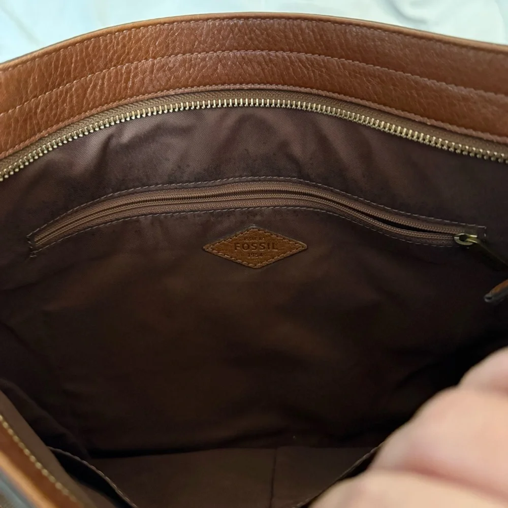 Fossil Cognac Leather Tote Maya Bag